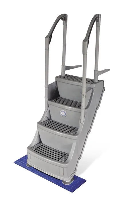 Image 1 du produit Marche | Olympic | Marches grises pour piscine hors-terre avec deux rampes, hauteur pour mur de 48-54 po (122cm - 137cm)