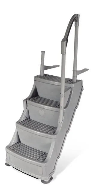 Image 1 du produit Marche | Olympic | Marches grises pour piscine hors-terre avec une rampe. Largeur de 26 po (66cm) x hauteur de 47 po (119cm) (jusqu’à la 1ère marche). Hauteur réglable pour mur de 48-54 po (122cm - 137cm).